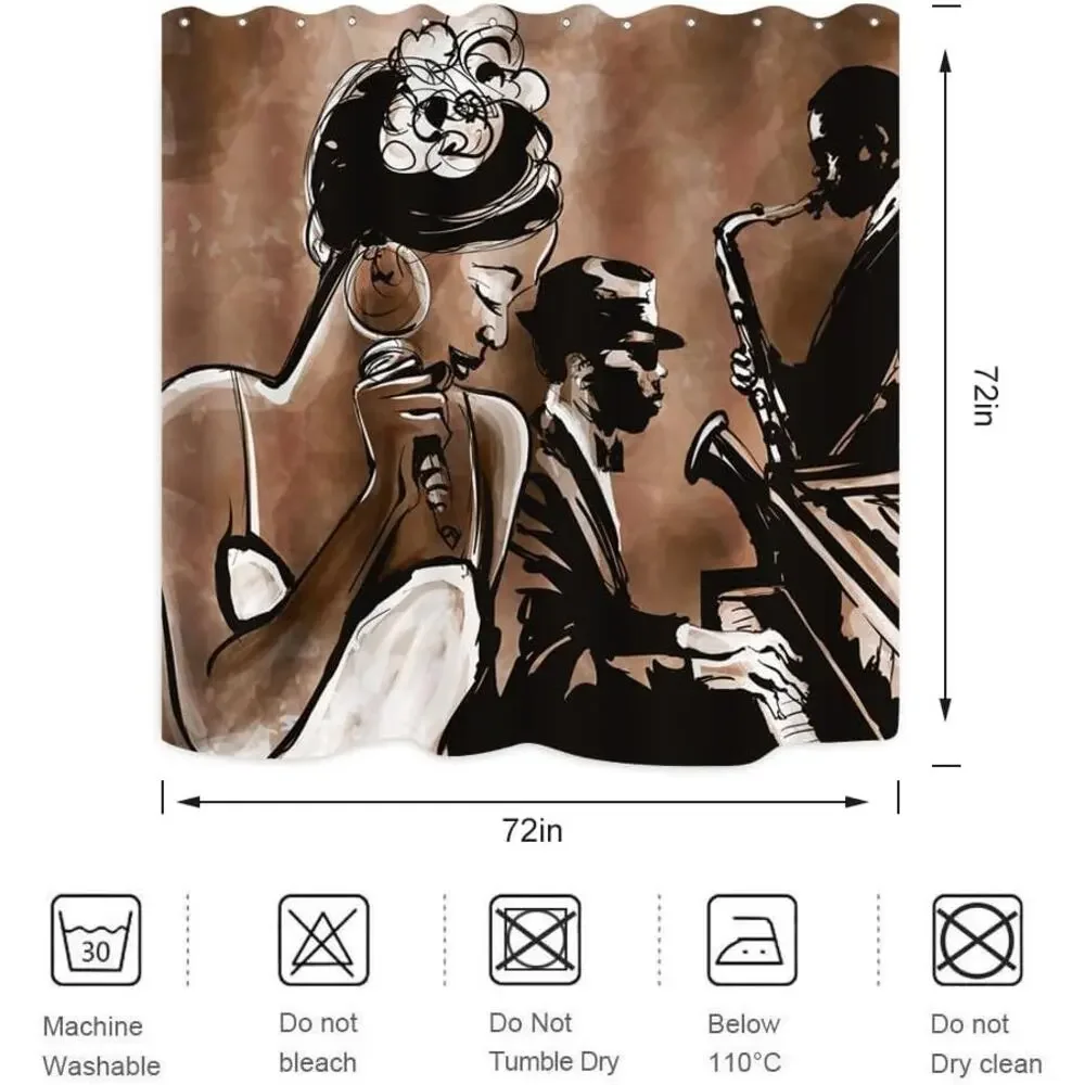 Jazz Shower Curtain Black Girl Singing Afrocentric, 72x72 Inch Plastic Hooks 12